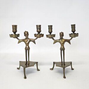 Antique Brass Candle Holders Medieval Revival, Corsica France